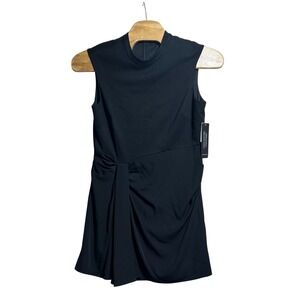 NEW Adrianna Papell Womens Black Ponte Combo Mock Neck Draped Mini‎ Dress 18